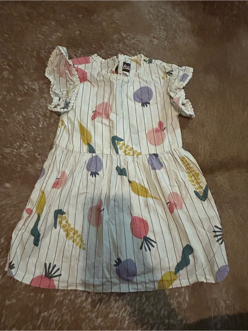 Tea Collection Girls Dress Size 4 Veggie Vegetables HTF Rare Print Pin Stripe